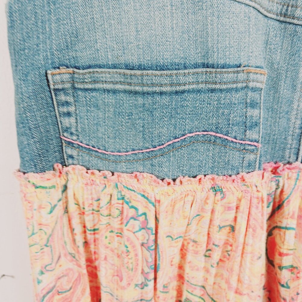 Lee, Mixed Media Midi Skirt Denim/Cotton Print, Size 9 M, Tiered Bottom, Western - Picture 11 of 16